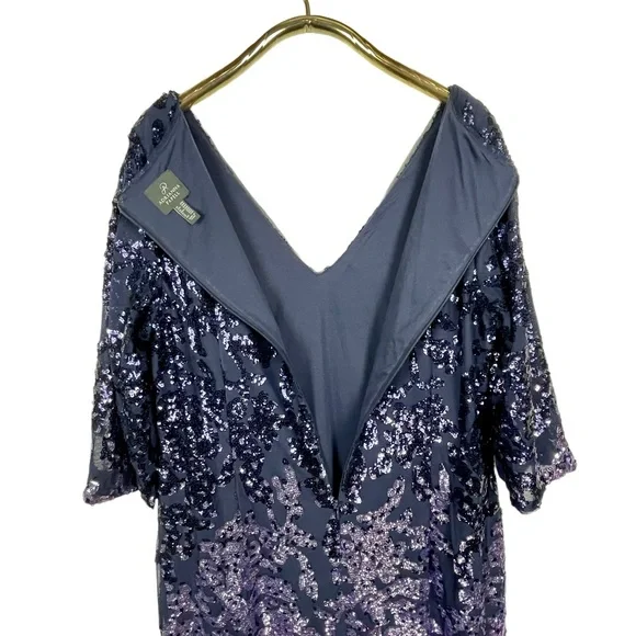 ADRIANNA PAPELL AP1E209365 OMBRE FLORAL SEQUIN EMBELLISHED SHEATH COCKTAIL DRESS - Picture 7 of 15